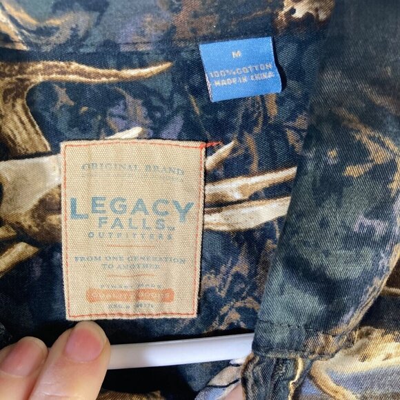 Mens Legacy Falls Hunting Shirt Buck Deer Button Long Sleeve M Black Brown - Picture 6 of 7